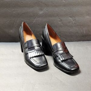 Marc Fisher Black Leather Fringe Loafers
